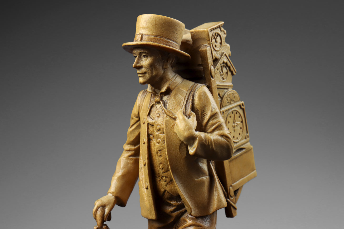 Carved Clock Peddler Statue