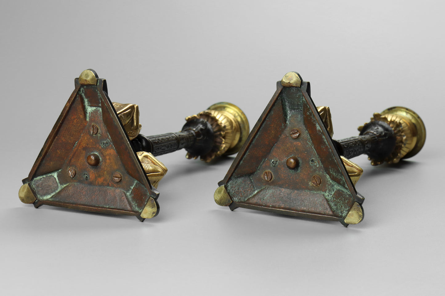 Egyptian Revival Bronze Lustre Candlesticks