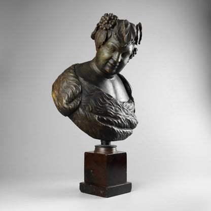 Carved Wood & Polychrome Bust of Bacchus