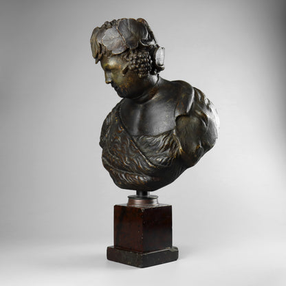 Carved Wood & Polychrome Bust of Bacchus