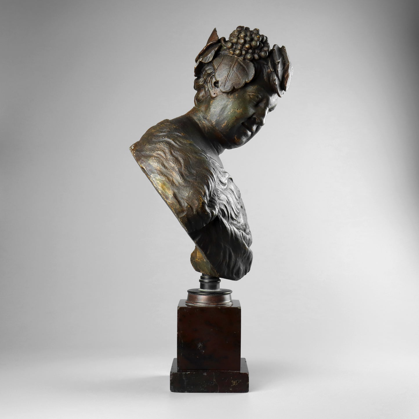 Carved Wood & Polychrome Bust of Bacchus