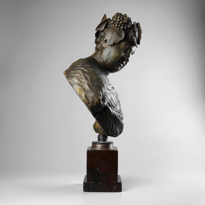 Carved Wood & Polychrome Bust of Bacchus