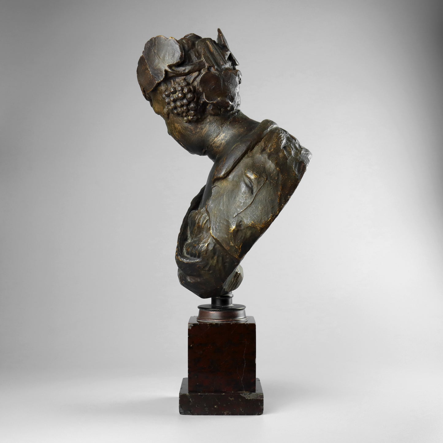 Carved Wood & Polychrome Bust of Bacchus