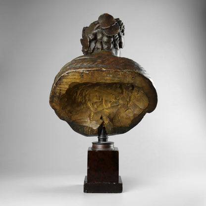 Carved Wood & Polychrome Bust of Bacchus