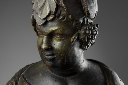 Carved Wood & Polychrome Bust of Bacchus