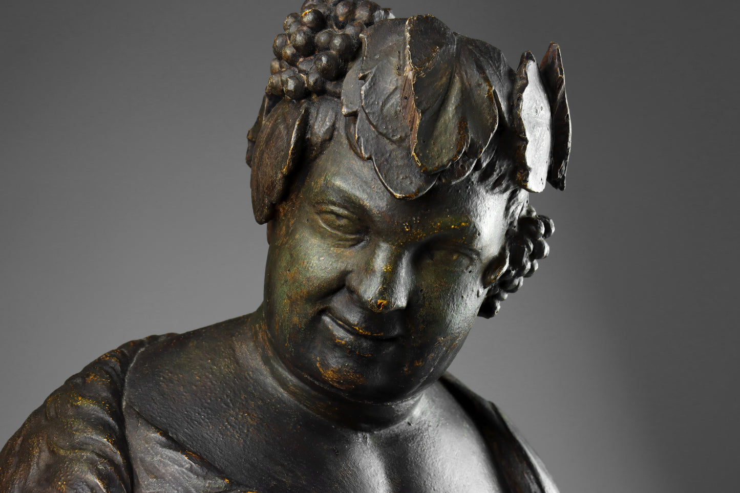 Carved Wood & Polychrome Bust of Bacchus