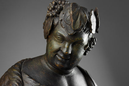Carved Wood & Polychrome Bust of Bacchus