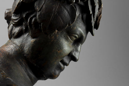 Carved Wood & Polychrome Bust of Bacchus