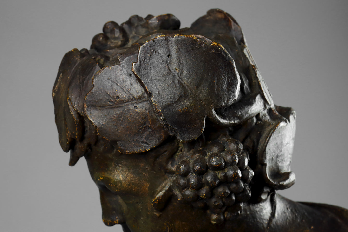 Carved Wood & Polychrome Bust of Bacchus