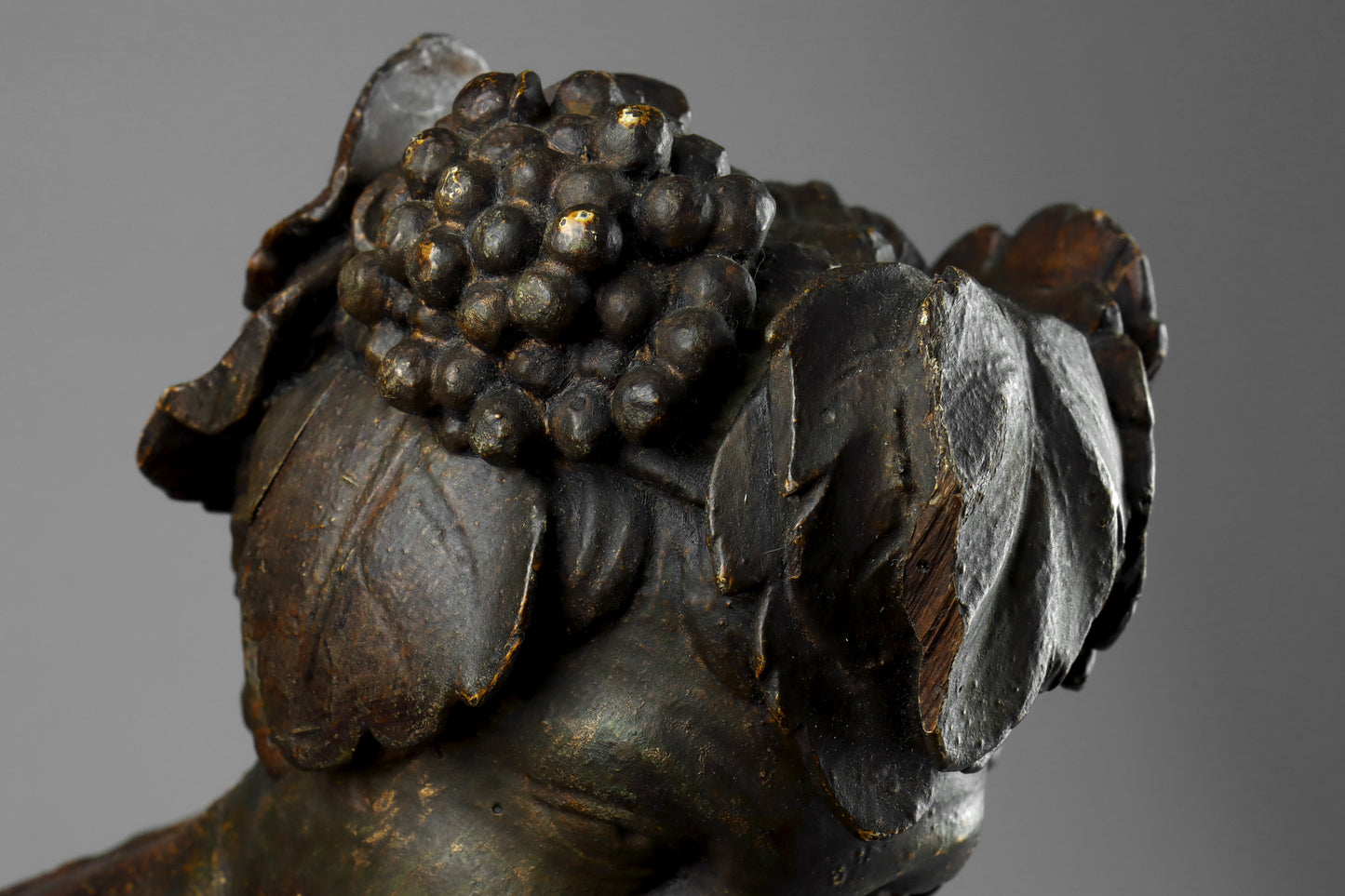 Carved Wood & Polychrome Bust of Bacchus