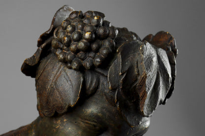 Carved Wood & Polychrome Bust of Bacchus