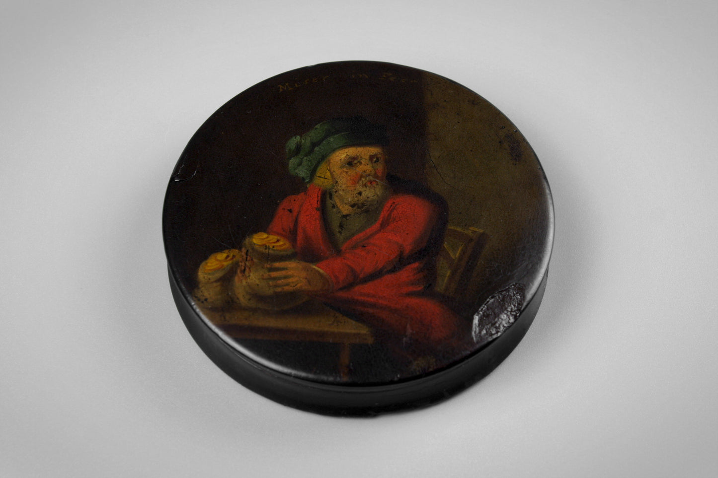 Papier-Mache Miser Painted Snuff Box