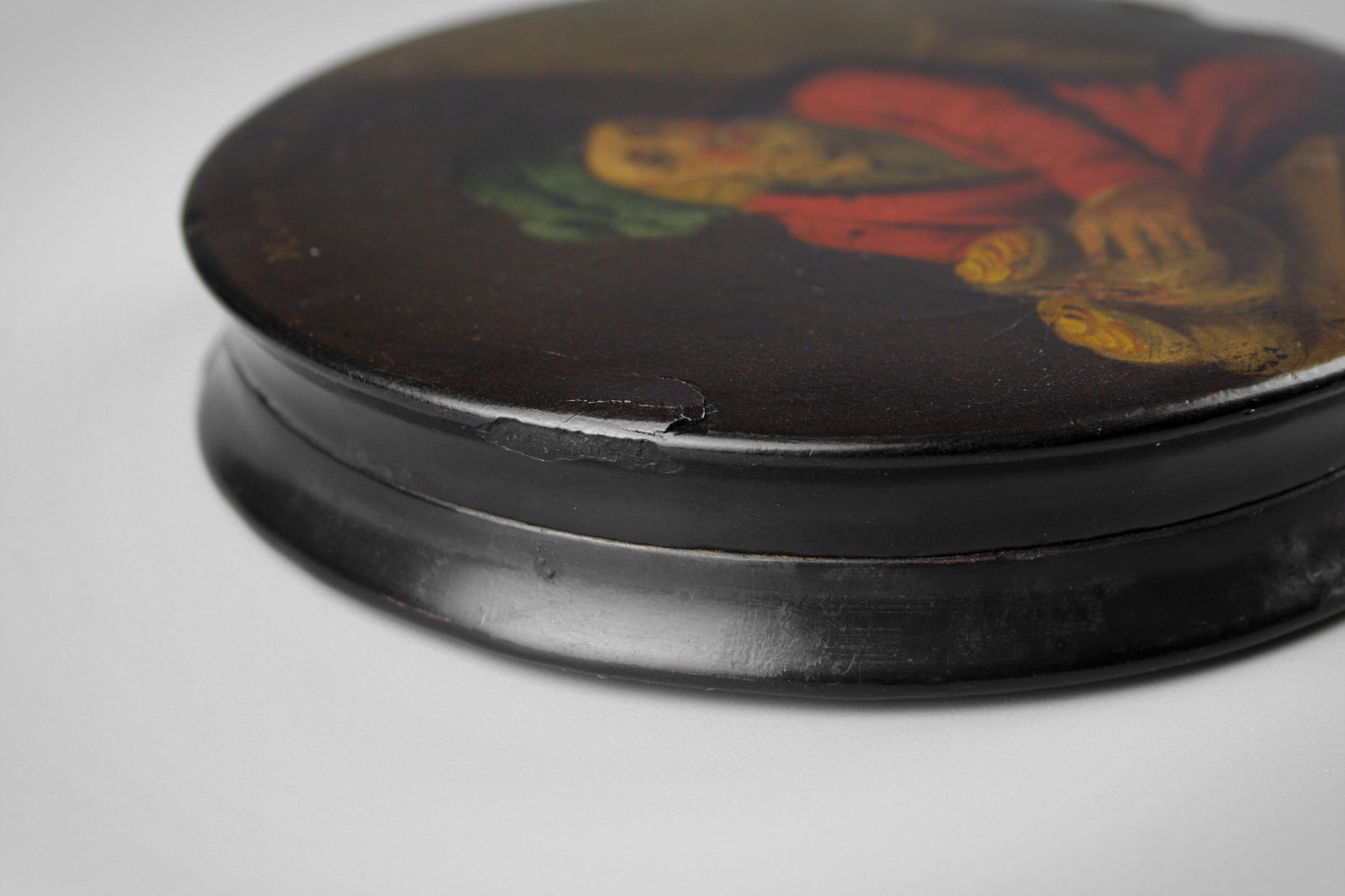 Papier-Mache Miser Painted Snuff Box