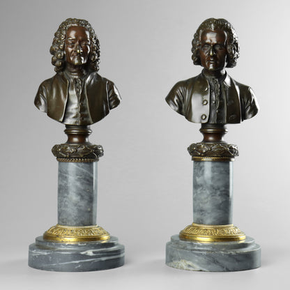 Bronze Busts of Voltaire and Rousseau