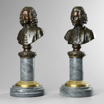 Bronze Busts of Voltaire and Rousseau