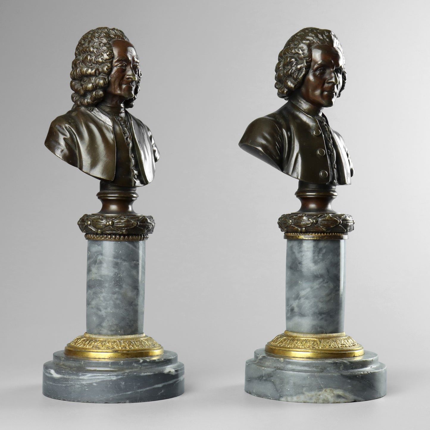 Bronze Busts of Voltaire and Rousseau