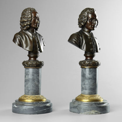 Bronze Busts of Voltaire and Rousseau