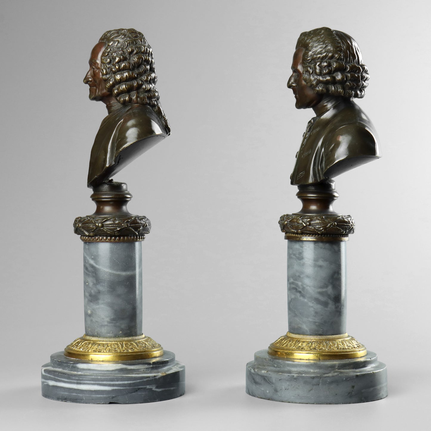 Bronze Busts of Voltaire and Rousseau