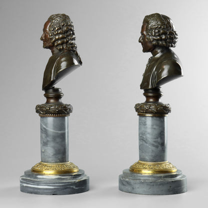 Bronze Busts of Voltaire and Rousseau