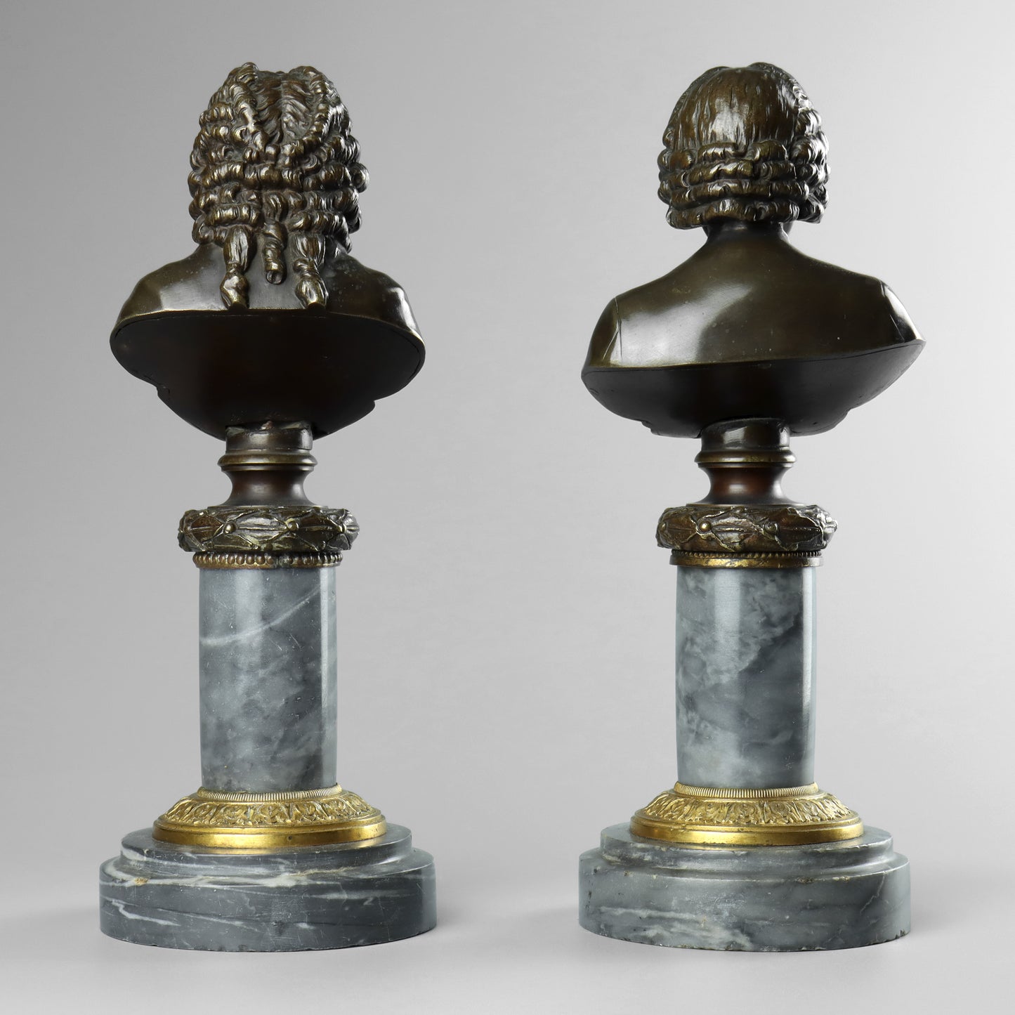 Bronze Busts of Voltaire and Rousseau