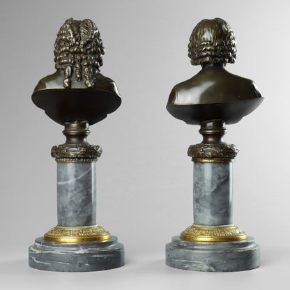 Bronze Busts of Voltaire and Rousseau