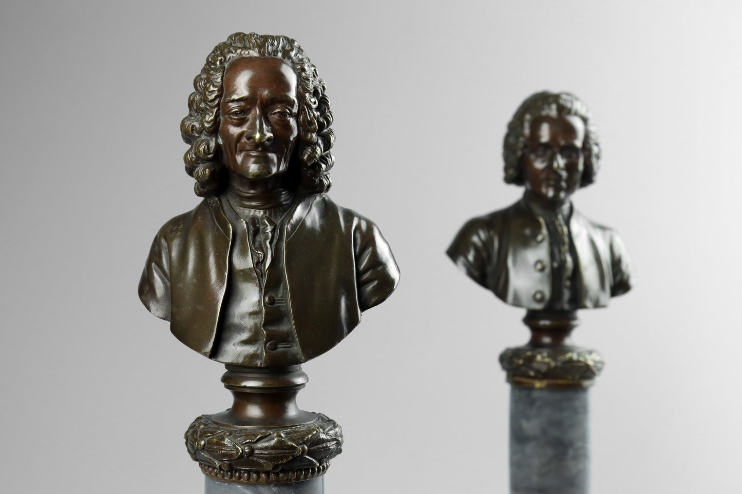Bronze Busts of Voltaire and Rousseau
