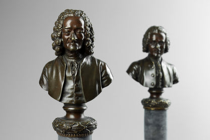 Bronze Busts of Voltaire and Rousseau
