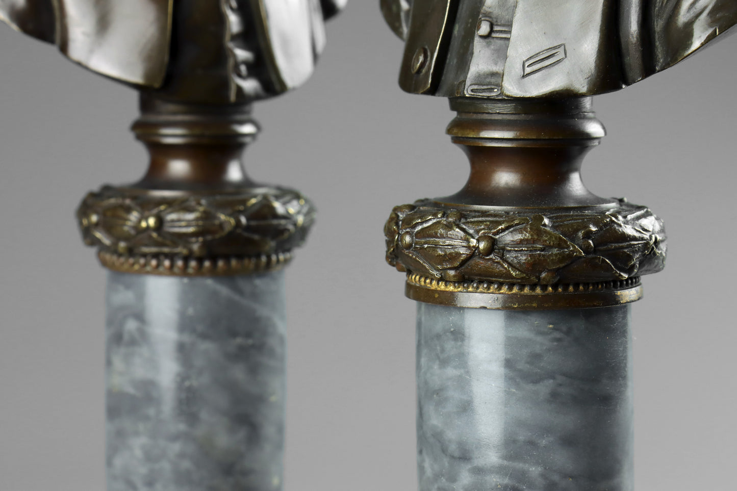 Bronze Busts of Voltaire and Rousseau