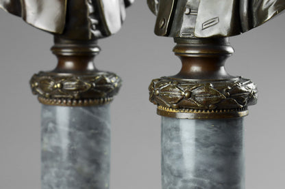 Bronze Busts of Voltaire and Rousseau