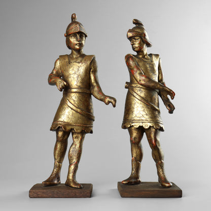 Carved Gilt Wood Roman Soldiers