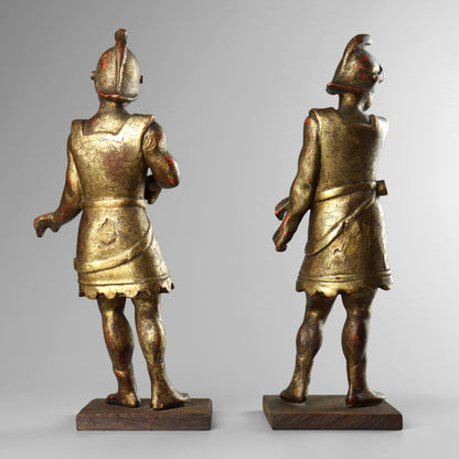 Carved Gilt Wood Roman Soldiers