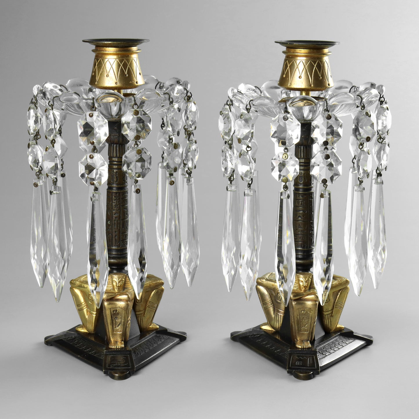 Egyptian Revival Bronze Lustre Candlesticks