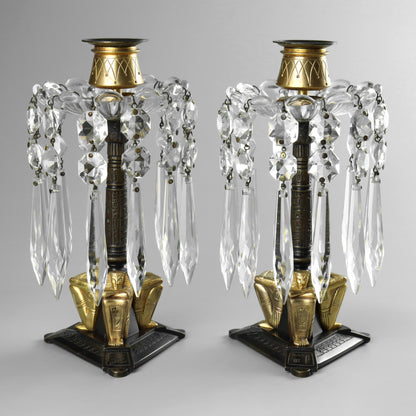 Egyptian Revival Bronze Lustre Candlesticks