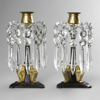 Egyptian Revival Bronze Lustre Candlesticks