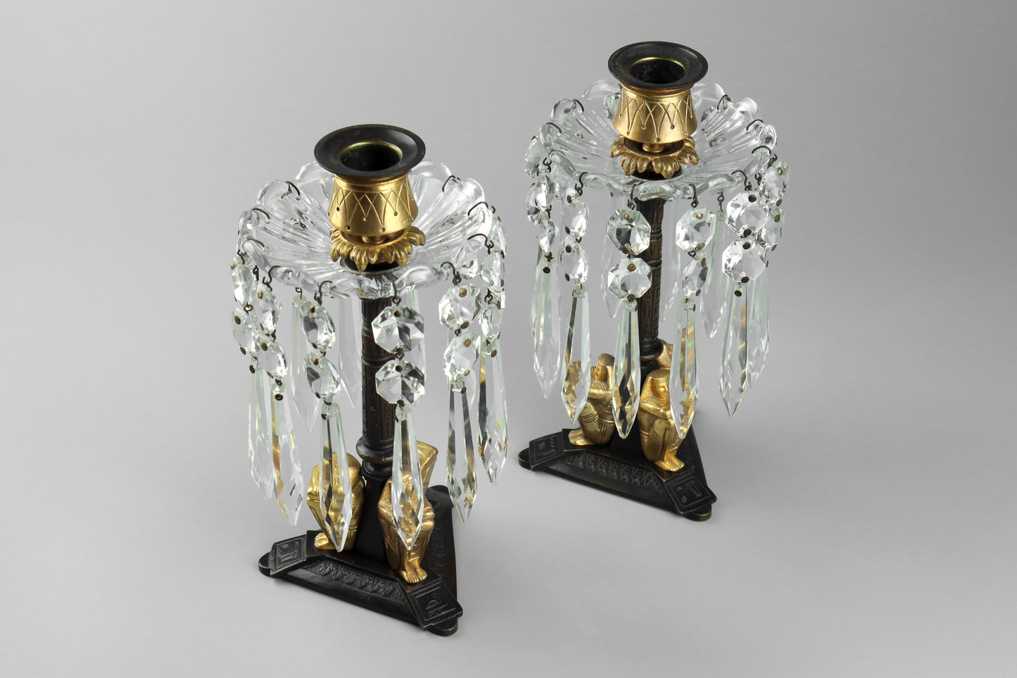 Egyptian Revival Bronze Lustre Candlesticks