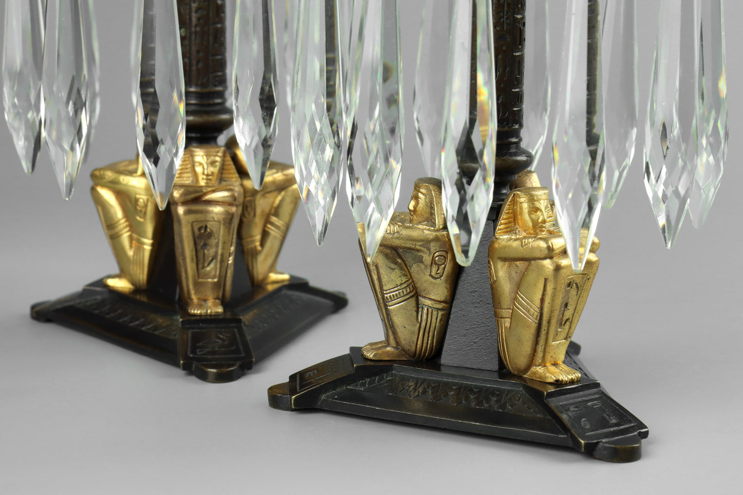 Egyptian Revival Bronze Lustre Candlesticks