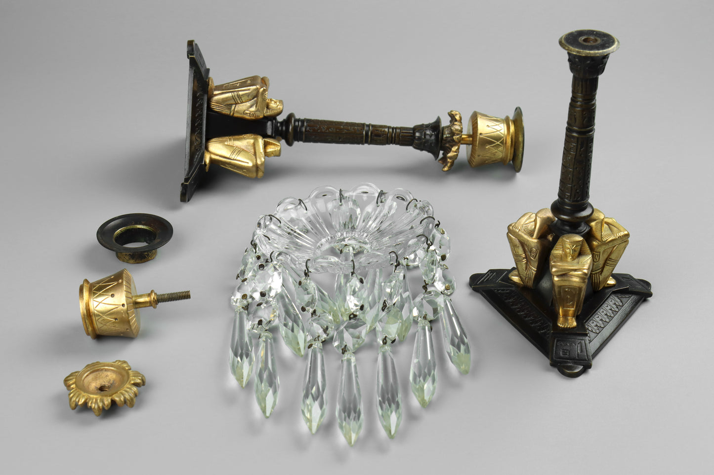 Egyptian Revival Bronze Lustre Candlesticks