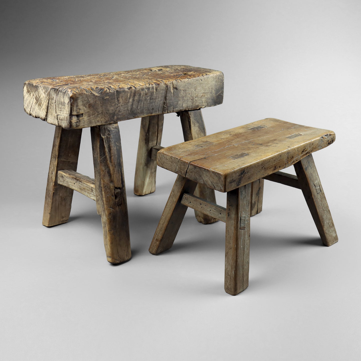 Two Small Elm Stools