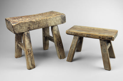 Two Small Elm Stools