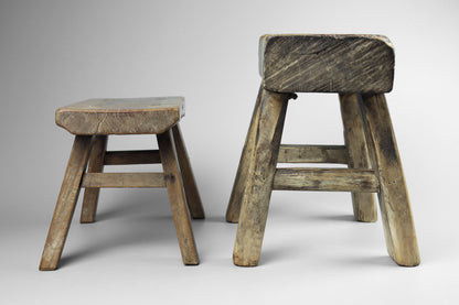 Two Small Elm Stools