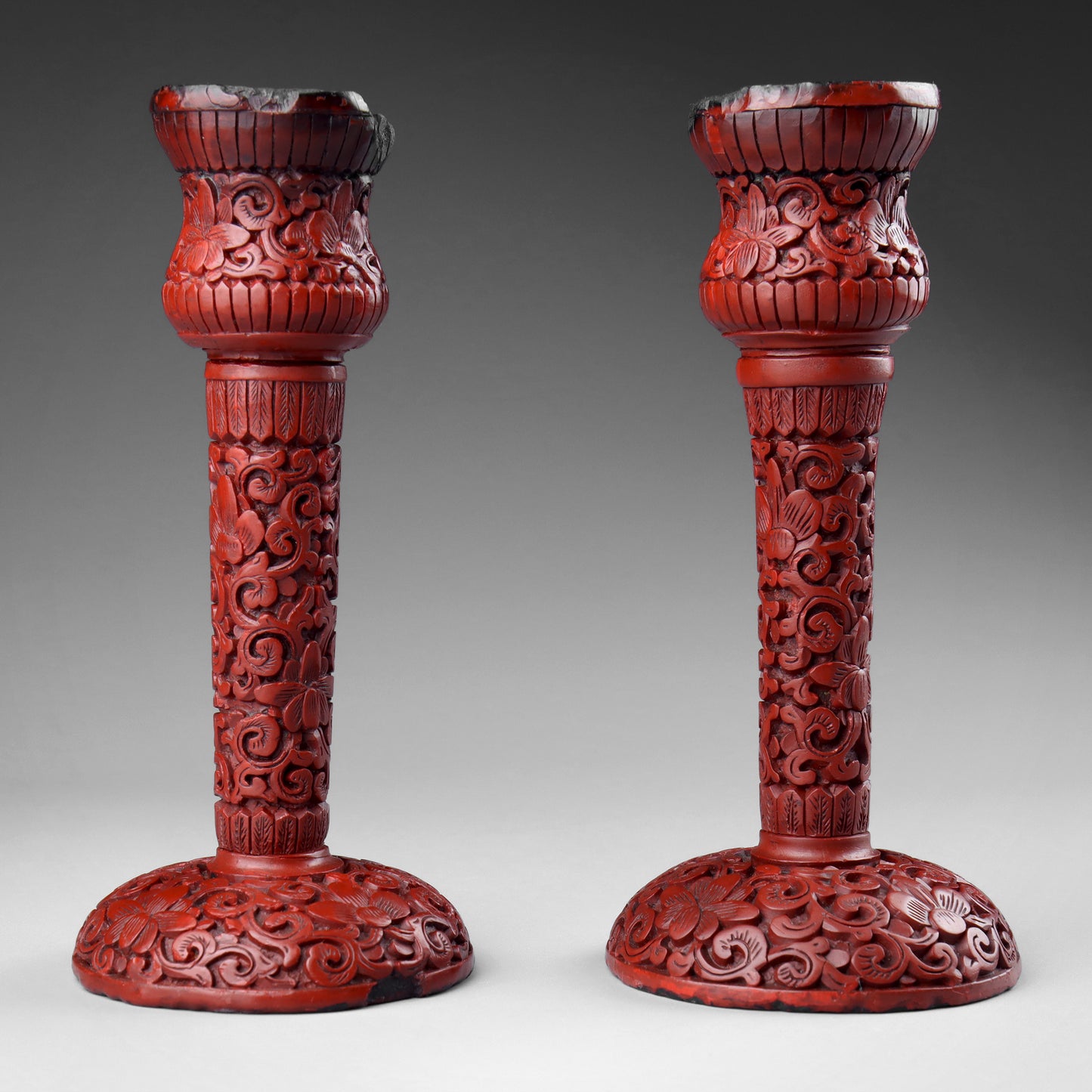 Cinnabar Lacquer Candlesticks