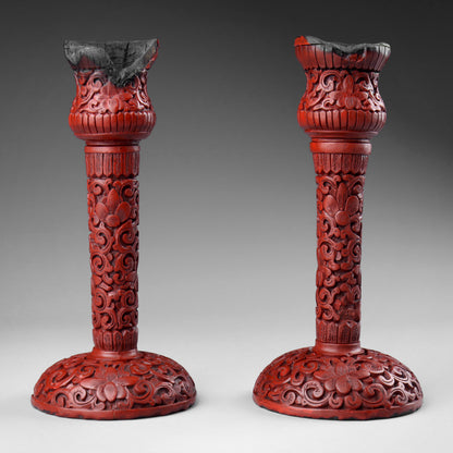 Cinnabar Lacquer Candlesticks