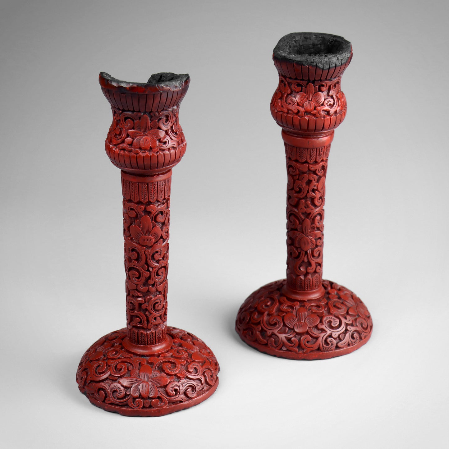 Cinnabar Lacquer Candlesticks