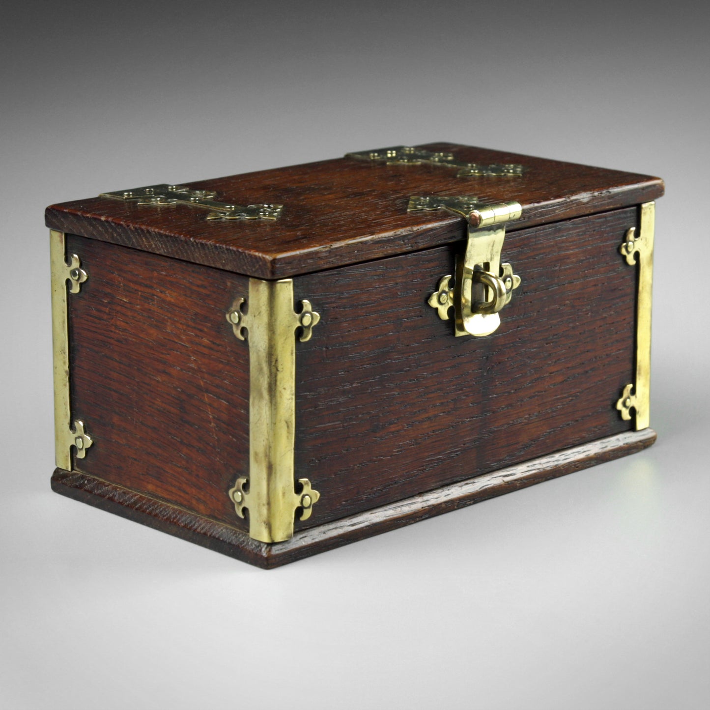 Gothic Revival Brass Bound Oak Box