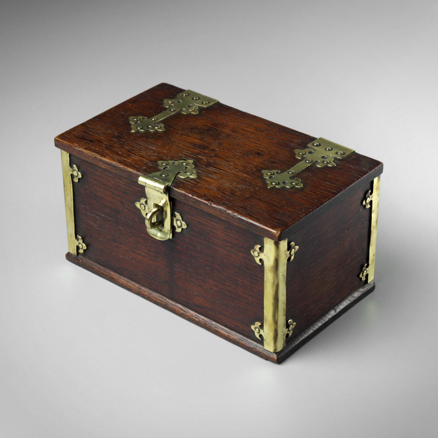 Gothic Revival Brass Bound Oak Box