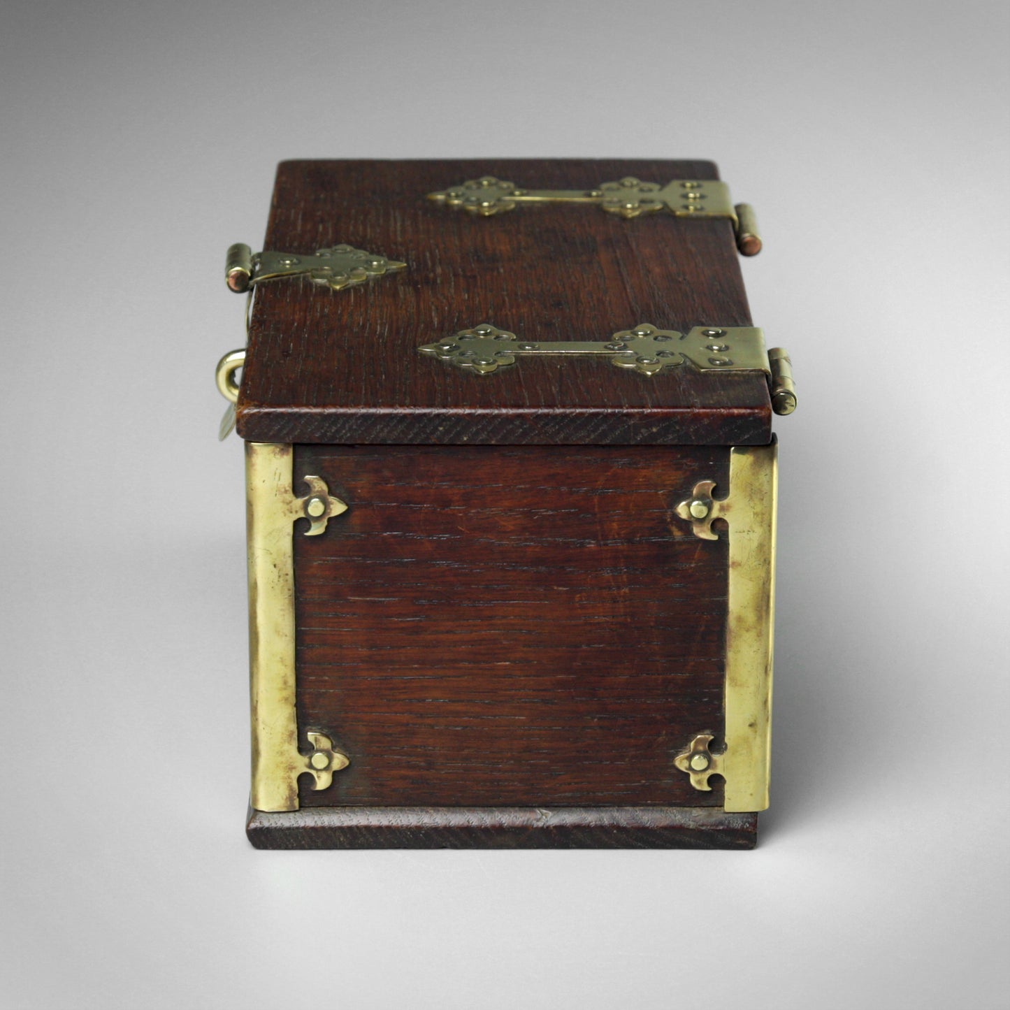 Gothic Revival Brass Bound Oak Box