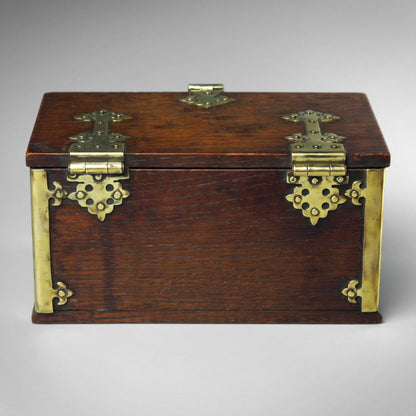 Gothic Revival Brass Bound Oak Box