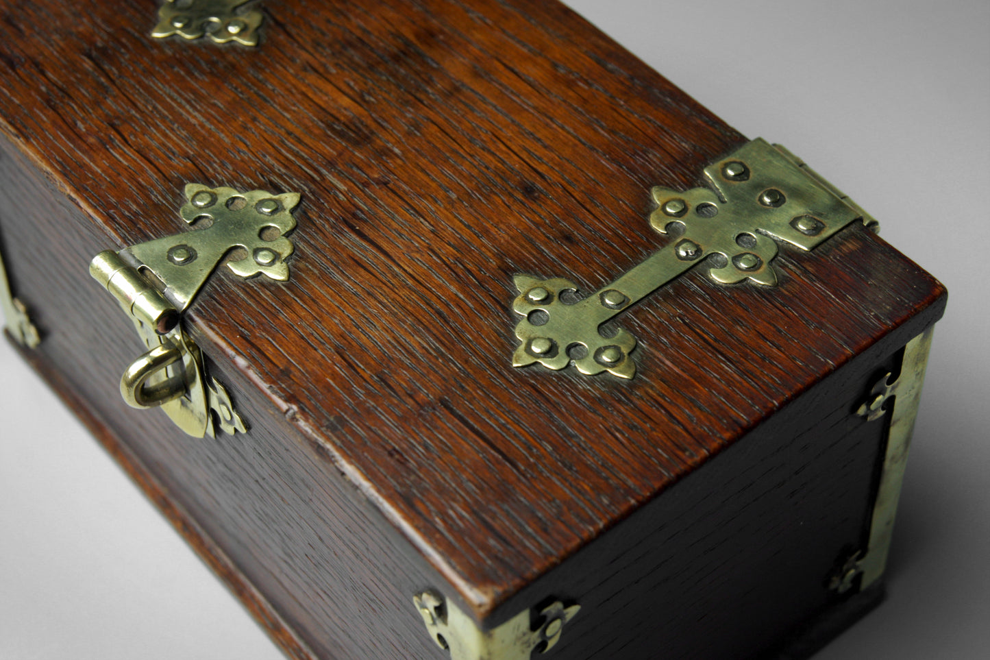 Gothic Revival Brass Bound Oak Box