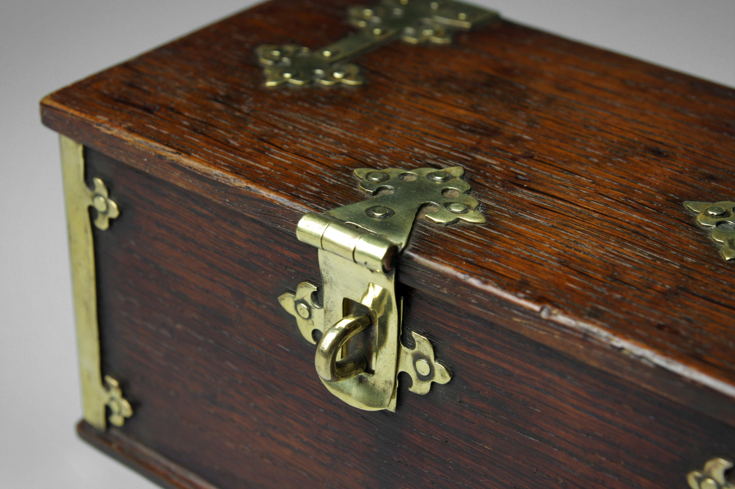 Gothic Revival Brass Bound Oak Box