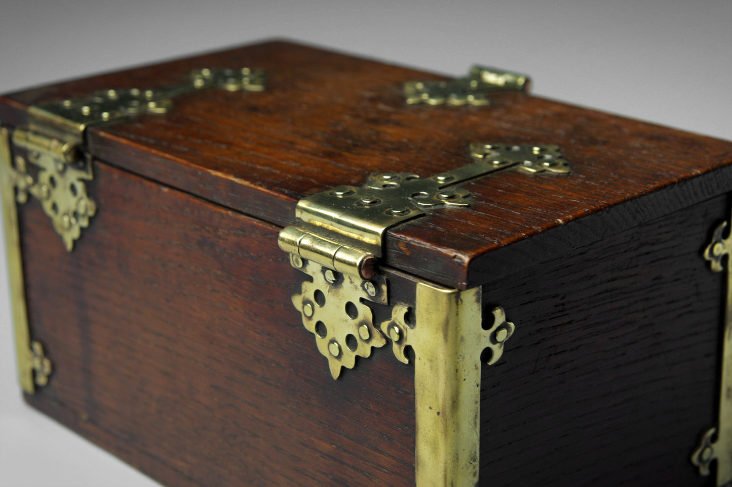 Gothic Revival Brass Bound Oak Box